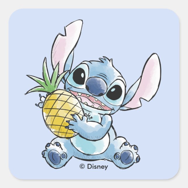 Watercolor Stitch Holding Pineapple Square Sticker (Front)