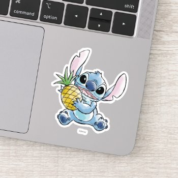 Watercolor Stitch Holding Pineapple Sticker by LiloAndStitch at Zazzle