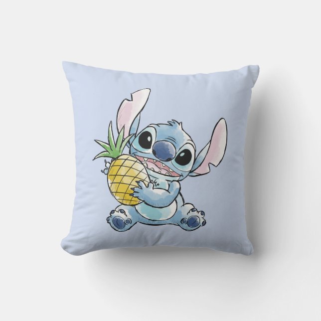 Watercolor Stitch Holding Pineapple Throw Pillow (Front)