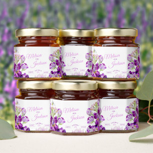 Watercolor stock flower purple custom wedding honey jar favors