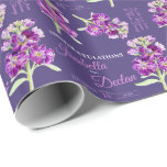 Watercolor stock flower purple custom wedding wrapping paper<br><div class="desc">Personalized wedding gift wrapping paper, featuring an original watercolor purple stock flower art and your own couples' names, wedding date, gifters name and personal message on a white background. A great way to give a personalized touch to special wedding presents and gifts, or to gift when not able to attend...</div>