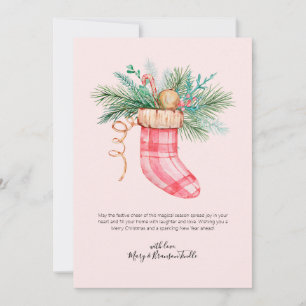 Watercolor Stocking Stuffed Greenery Christmas Hol Holiday Card