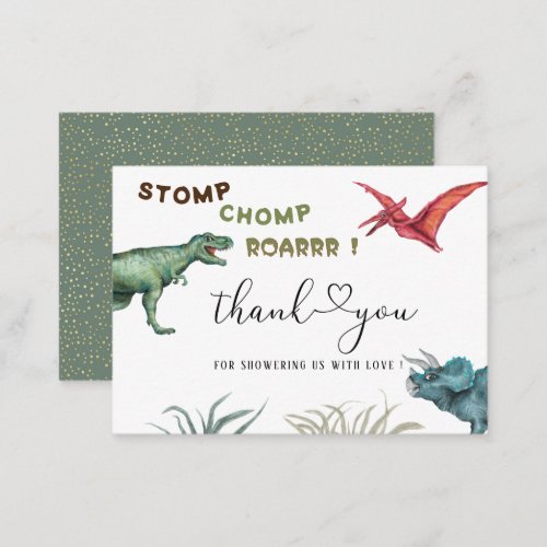 Watercolor stomp chomp roar baby shower thank you note card
