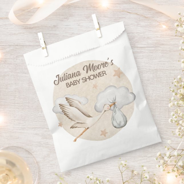 Watercolor Stork Baby Shower Favor Bag (Clipped)