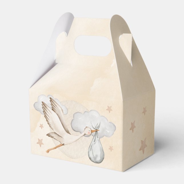 Watercolor Stork Baby Shower Favor Boxes (Front Side)
