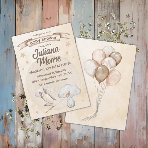 Watercolor Stork Baby Shower  Invitation