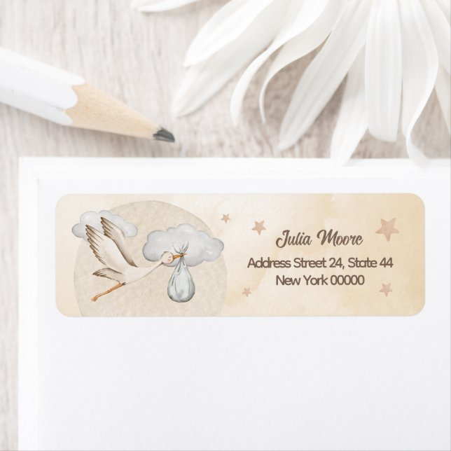 Watercolor Stork Baby Shower Label (Insitu)