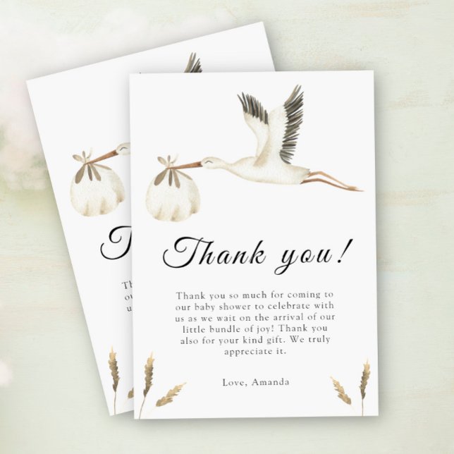Watercolor stork baby shower Thank You Card (Creator Uploaded)