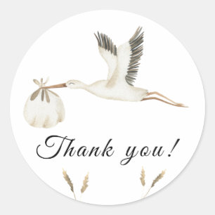 Watercolor stork baby shower Thank You Classic Round Sticker