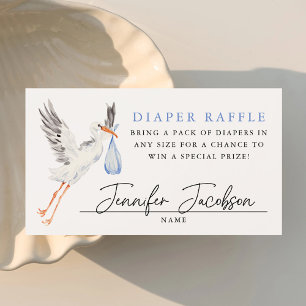 Watercolor Stork Blue Baby Shower Diaper Raffle Enclosure Card