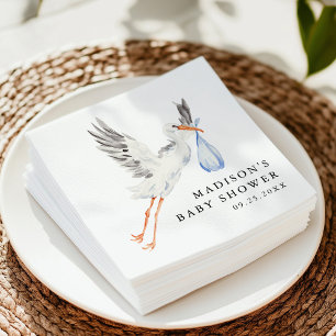Watercolor Stork Blue Boy Baby Shower Napkins