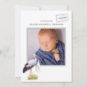 Watercolor Stork   Double Sided Birth Announcement