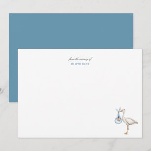 Watercolor Stork Floral Boy Baby Shower Note Card
