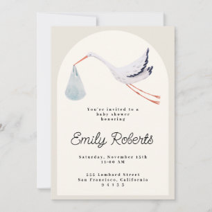 Watercolor Stork Neutral Baby Shower Invitation