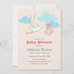 Watercolor Stork Special Delivery Baby Shower Invitation