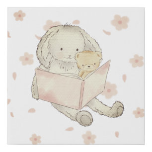 Watercolor Story Time Bunny Faux Canvas