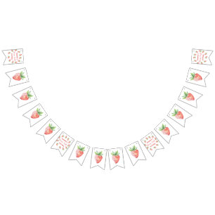 Watercolor strawberries 1st birthday party bunting flags