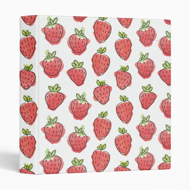 Watercolor Strawberries 3 Ring Binder (Front/Spine)