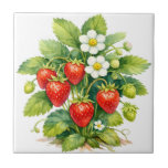 Watercolor Strawberries and Berry Blossom  Ceramic Tile<br><div class="desc">Vintage fruit illustration</div>