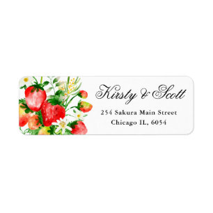 Watercolor Strawberries and Flowers address Label