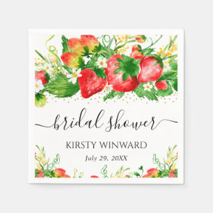 Watercolor Strawberries and Flowers Bridal Shower Napkins