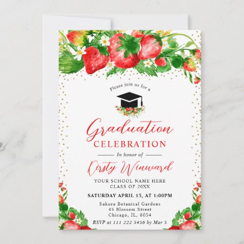 Watercolor Strawberries and Flowers Graduation