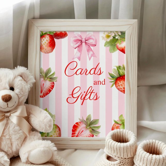 Watercolor Strawberries Baby Shower Cards & Gifts  Poster (Strawberry Baby Shower Cards and Gifts Sign)