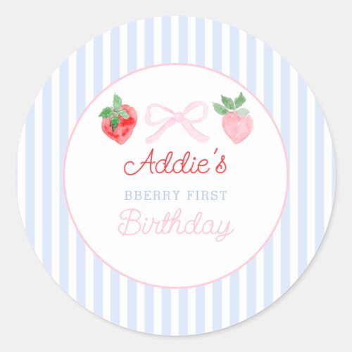 Watercolor Strawberries berry first birthday Classic Round Sticker