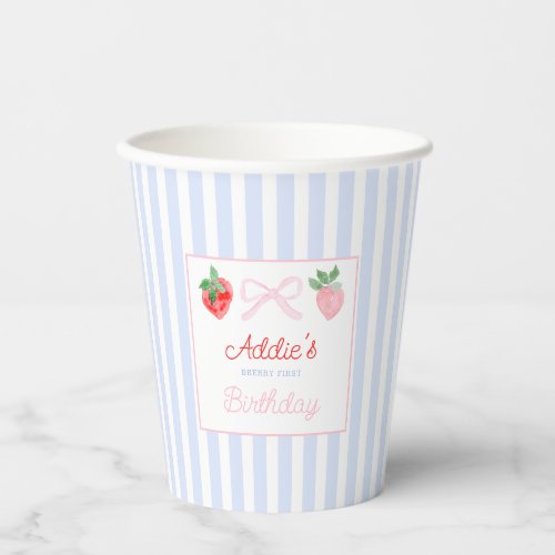 Watercolor strawberries berry first birthday paper cups