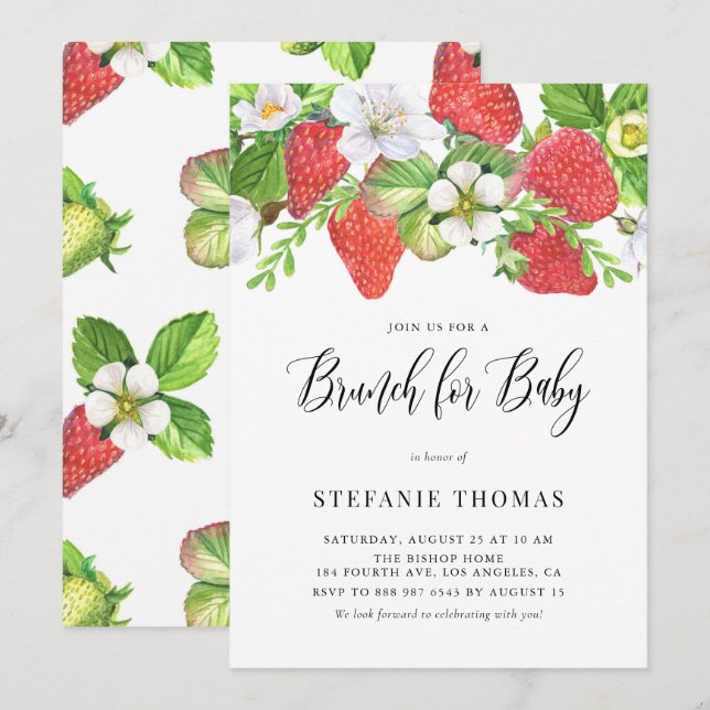 Watercolor Strawberries Botanical Baby Brunch Invitation (Front/Back)