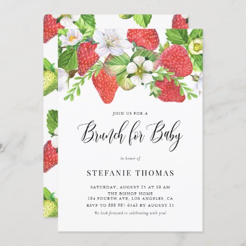 Watercolor Strawberries Botanical Baby Brunch Invitation