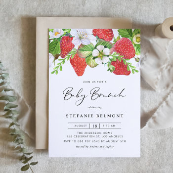 Watercolor Strawberries Botanical Baby Brunch Invitation by misstallulah at Zazzle