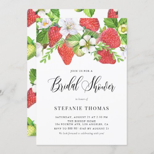 Watercolor Strawberries Botanical Bridal Shower Invitation