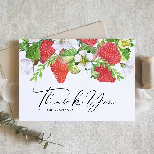 Watercolor Strawberries Botanical Wedding Thank You Card