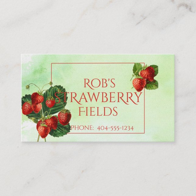 Watercolor Strawberries Business Card (Front)