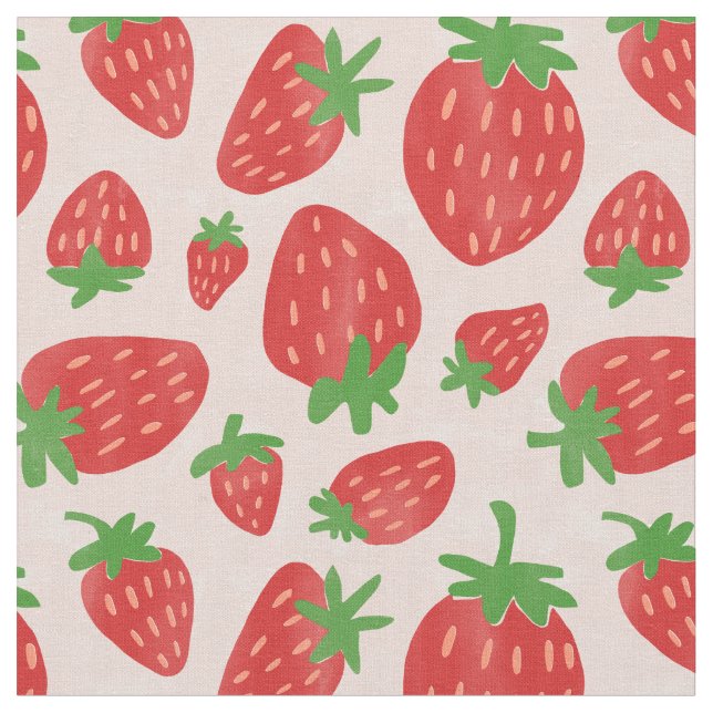 Watercolor Strawberries Fabric (Close Up)