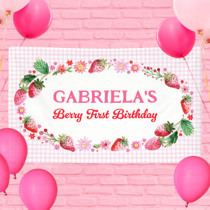 Watercolor Strawberries Girl's Berry 1st Birthday Banner