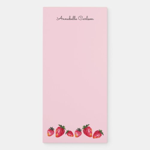 Watercolor Strawberries Hand_Drawn Berries Pink Magnetic Notepad