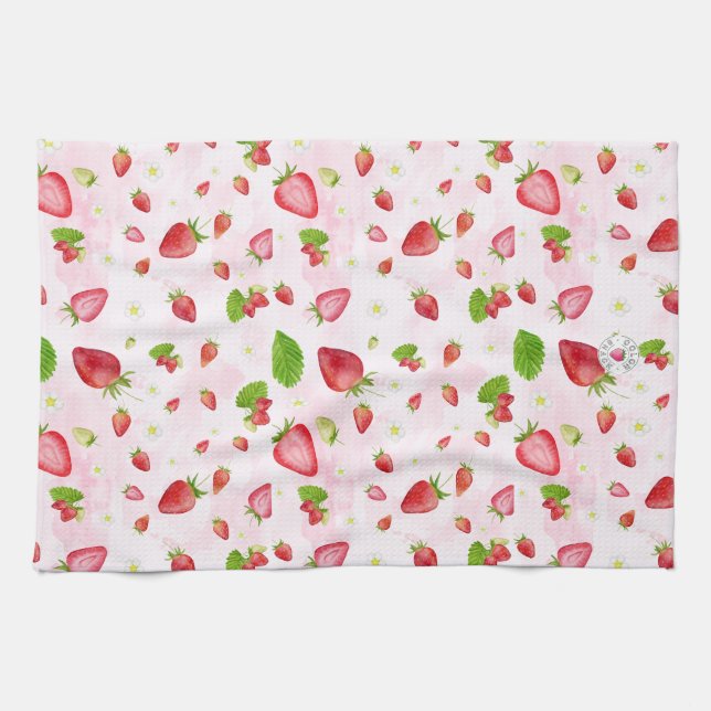 Watercolor Strawberries Kitchen Towel (Horizontal)