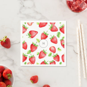 Watercolor strawberries modern summer monogrammed napkins