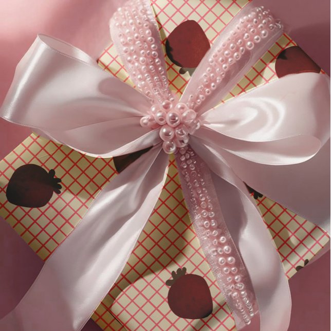 Watercolor Strawberries on Pink Grid - Valentine Wrapping Paper Sheets (Creator Uploaded)