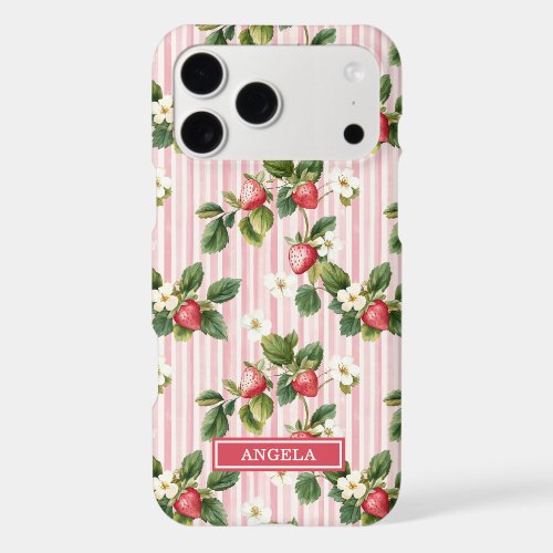 Watercolor Strawberries On Pink Stripes iPhone 17 Pro Max Case