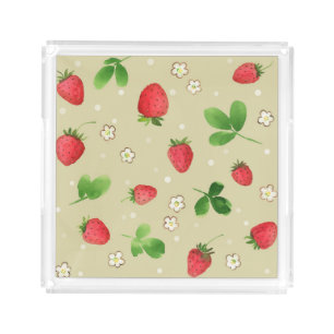 Watercolor strawberries pattern acrylic tray