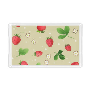 Watercolor strawberries pattern acrylic tray