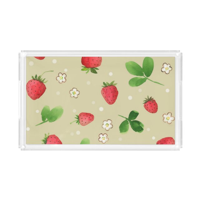 Watercolor strawberries pattern acrylic tray (Front)