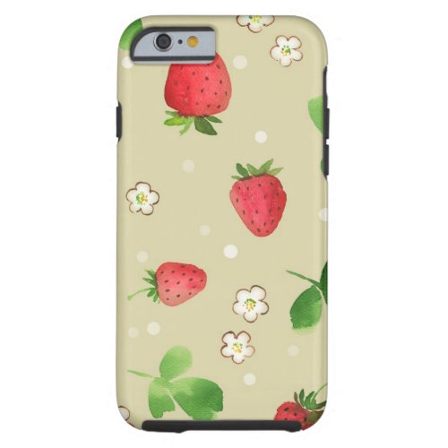 Watercolor strawberries pattern tough iPhone 6 case