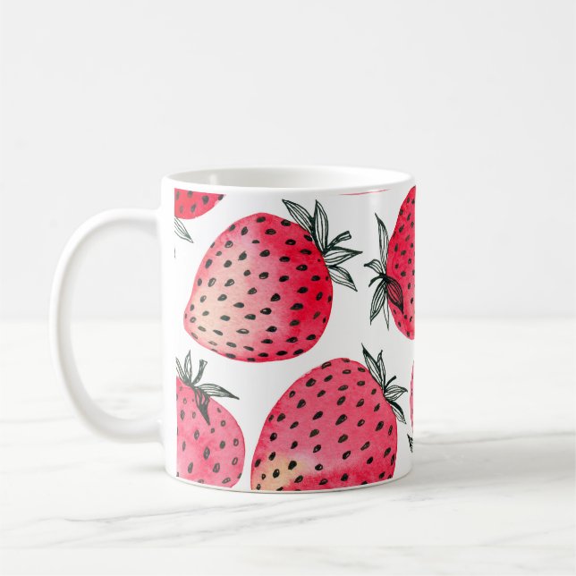Watercolor strawberries pattern. coffee mug (Left)