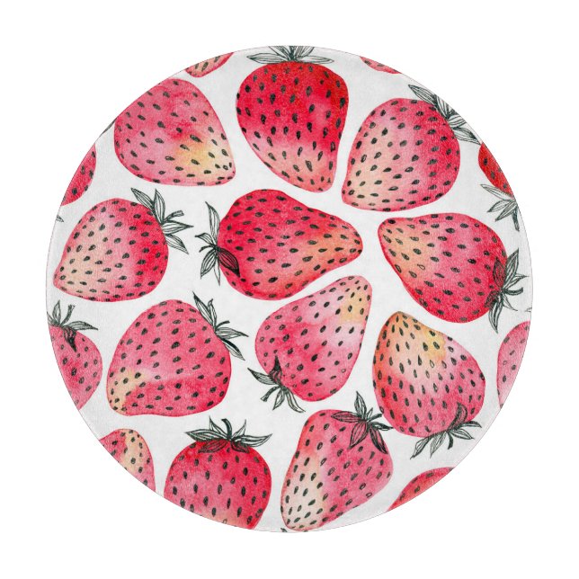 Watercolor strawberries pattern. cutting board (Front)