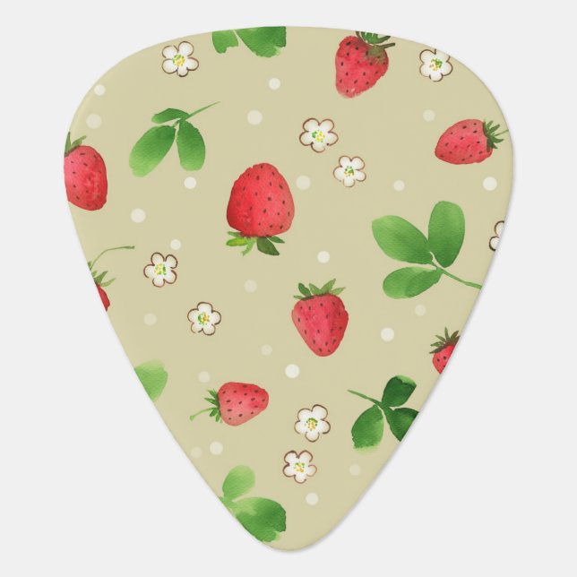 Watercolor strawberries pattern guitar pick (Front)