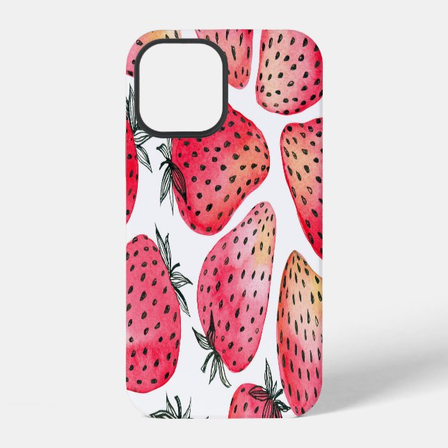 Watercolor strawberries pattern. iphone case (Back)